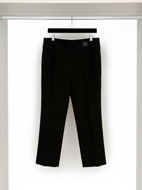 Thalian Black Straight-Leg Women's Pants with Button Waist Detail